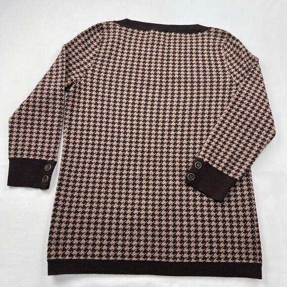 Talbots Houndstooth Brown Merino Wool 3/4 Sleeve Sweater Women's Size Small - Picture 2 of 7